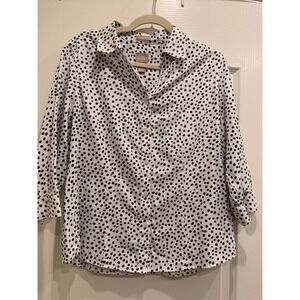 Chico's White with Black Polka Dots Cotton blouse 3/4 Sleeve Sz 1‎ (Medium 8)